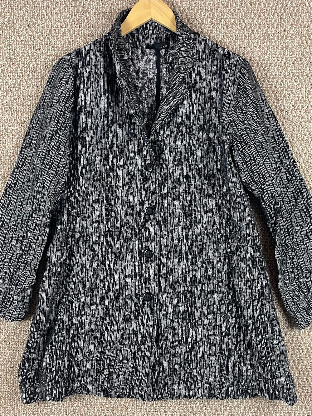 Sun Kim Jacket Women Small Oversized Crinkle Lagenlook Minimalist Button T194